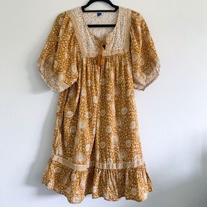 Old Navy Womens Puff Sleeve Printed Mini Swing Dress Mustard Yellow - Size L